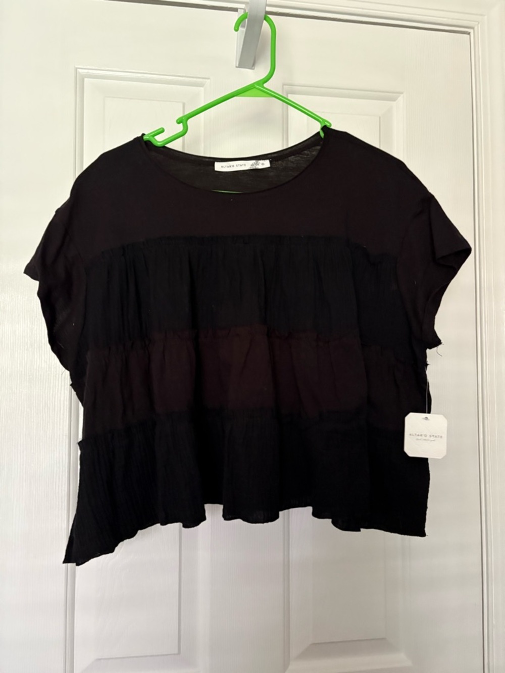 Altar'd State Black Short Sleeve Tiered Ruffle Top NWT